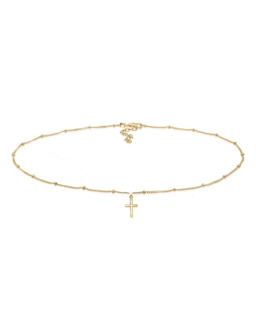 Elli – Schlichte goldfarbene Damen-Chokerhalskette mit Kugeln aus 925er Sterlingsilber mit Kreuzanhänger