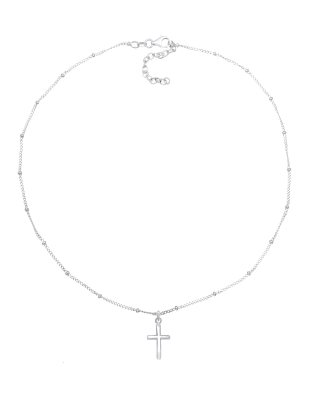 Elli - Schlichte, silberfarbene Choker-Damenhalskette aus 925er Sterlingsilber mit Kugeldetails und Kreuzanhänger