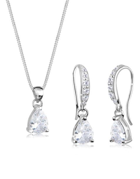 Elli – Schmuckset für Damen aus 925er Sterlingsilber mit weißem Zirkonia-Anhänger in Tropfenform - view 1