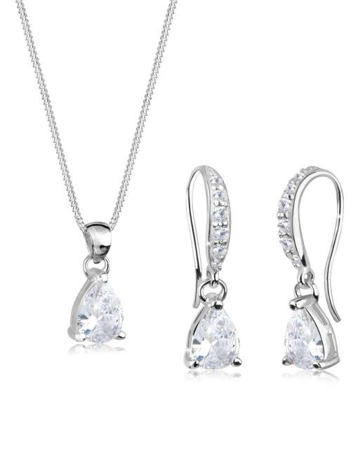 Elli – Schmuckset für Damen aus 925er Sterlingsilber mit weißem Zirkonia-Anhänger in Tropfenform