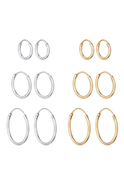 Elli - Set con 6 paia di orecchini basic da donna stile creolo in argento sterling 925 tonalità mista
