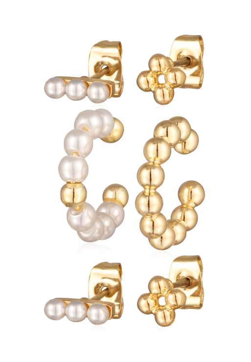 Elli – Set mit Damen-Ohrringen mit Ohrsteckern und Creolen in Silber-Optik mit kugelförmigem Design