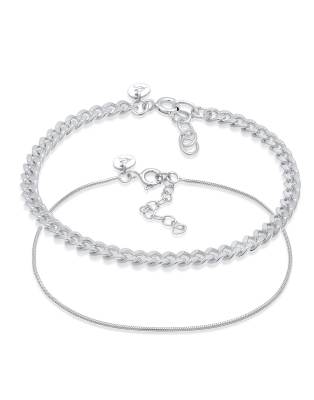 Elli - Set mit minimalistischer, eleganter Damen-Panzerkette und Gliederarmband aus silberfarbenem 925er Sterlingsilber