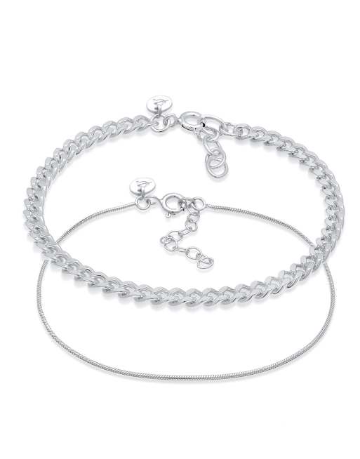 Elli – Set mit minimalistischer, eleganter Damen-Panzerkette und Gliederarmband aus silberfarbenem 925er Sterlingsilber