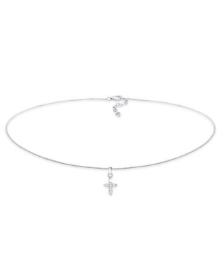 Elli - Silberfarbene Choker-Damenhalskette aus 925er Sterlingsilber mit religiösem Kreuzanhänger mit Zirkonia-Kristallen