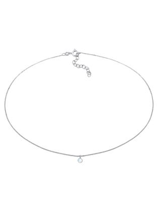 Elli - Silberfarbene Damen-Choker-Halskette aus 925er Sterlingsilber mit geometrischem Mondsteinanhänger