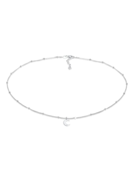 Elli – Silberfarbene Damen-Chokerhalskette aus 925er Sterlingsilber mit Kugelgliedern und Halbmondanhänger - view 1