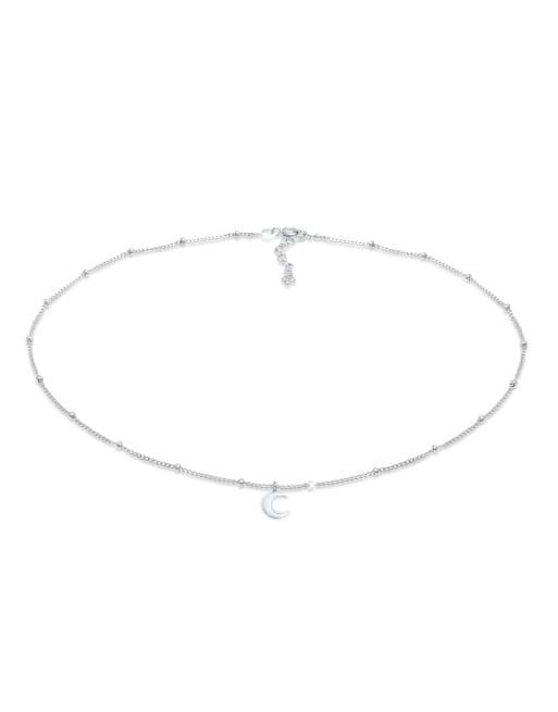 Elli – Silberfarbene Damen-Chokerhalskette aus 925er Sterlingsilber mit Kugelgliedern und Halbmondanhänger