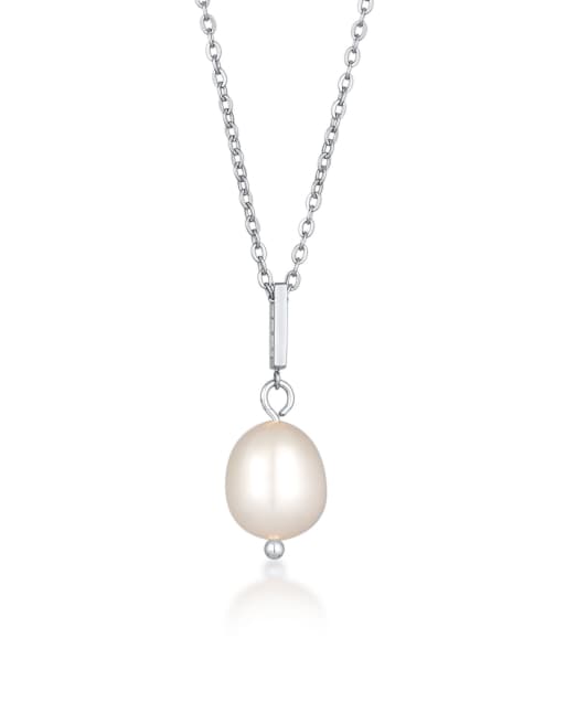 Elli – Silberfarbene Damen-Halskette mit elegantem Glasperlenanhänger