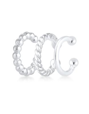 Elli - Silberfarbene Damen-Ohrclips aus 925er Sterlingsilber im minimalistischen Geo-Design, Trio-Set