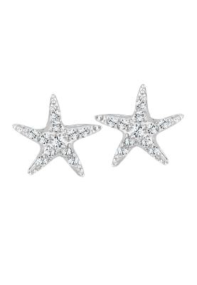 Elli - Silberfarbene Damen-Ohrstecker im Seestern-Design aus 925er-Sterlingsilber mit Schmucksteinbesatz