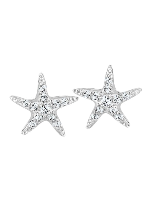 Elli – Silberfarbene Damen-Ohrstecker im Seestern-Design aus 925er-Sterlingsilber mit Schmucksteinbesatz
