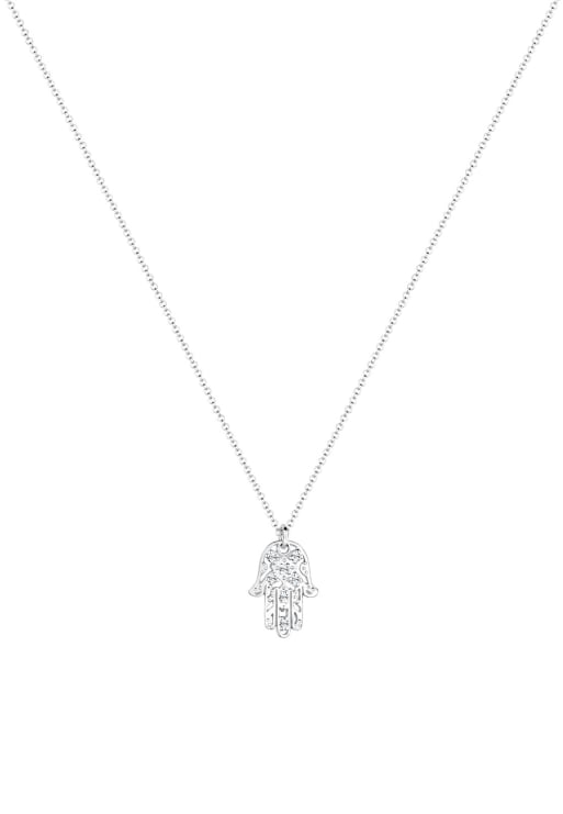 Elli – Silberfarbene Damenhalskette aus 925er-Sterlingsilber mit Hamsa-Handanhänger und Schmucksteinbesatz