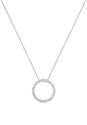 Elli - Silberfarbene Damenhalskette aus 925er-Sterlingsilber mit rundem Anhänger und klassischem Schmucksteinbesatz