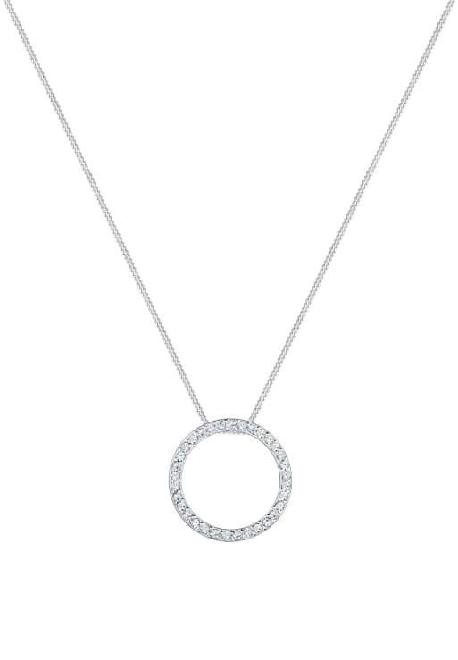 Elli – Silberfarbene Damenhalskette aus 925er-Sterlingsilber mit rundem Anhänger und klassischem Schmucksteinbesatz