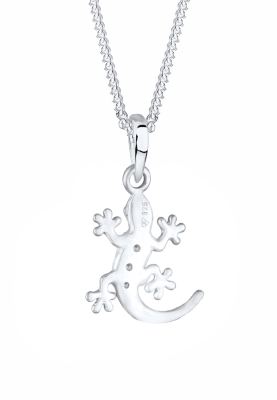 Elli - Silberfarbene Halskette aus 925er Sterlingsilber mit Gecko-Anhänger und weißen Strasssteinchen