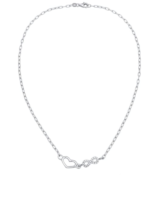 Elli – Silberfarbene Halskette aus 925er-Sterlingsilber mit Herzanhänger mit weißen Strasssteinchen im Xilion-Schliff, 40 cm Länge