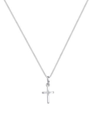 Elli - Silberfarbene Halskette aus 925er-Sterlingsilber mit Kreuzanhänger und filigranem eingraviertem Sternmotiv