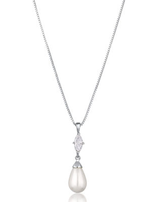 Elli - Silberfarbene Halskette aus 925er-Sterlingsilber mit Zirkonia-Detail im Marquise-Schliff und tropfenförmiger Schm...