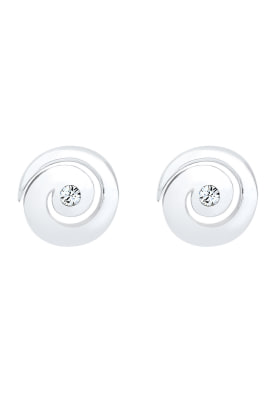 Elli - Silberfarbene, moderne Basic-Ohrstecker in Spiralform aus 925er Sterlingsilber mit Kristallstein