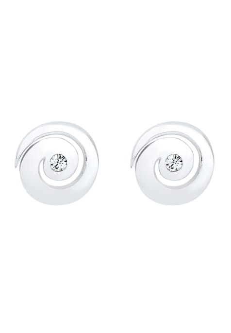 Elli – Silberfarbene, moderne Basic-Ohrstecker in Spiralform aus 925er Sterlingsilber mit Kristallstein - view 1