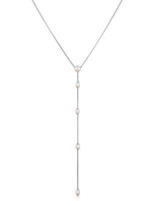 Elli - Silberfarbene Y-Halskette aus 925r-Sterlingsilber mit weißen Süßwasser-Zuchtperlen