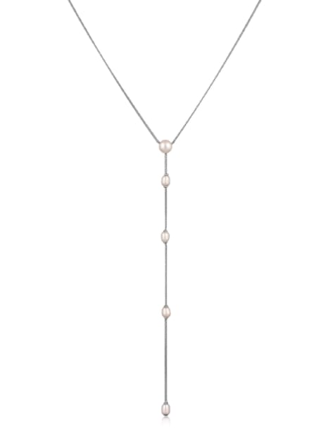 Elli – Silberfarbene Y-Halskette aus 925r-Sterlingsilber mit weißen Süßwasser-Zuchtperlen - view 1