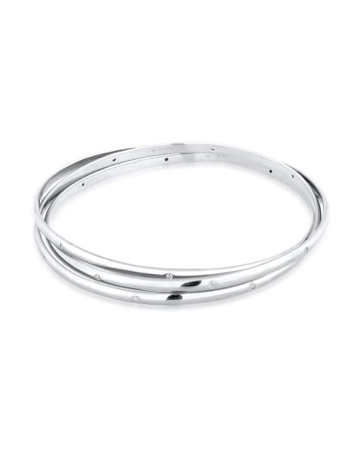 Elli – Silberfarbener Armreif aus 925er-Sterlingsilber mit Zirkonia-Steinchen im Diamanten-Schliff, 19 cm Länge