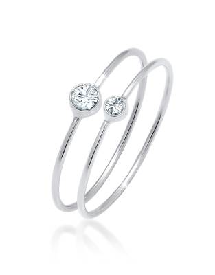 Elli - Silberfarbener Basic-Ring aus 925er-Sterlingsilber mit Kristallstein