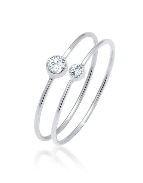 Elli – Silberfarbener Basic-Ring aus 925er-Sterlingsilber mit Kristallstein - view 1