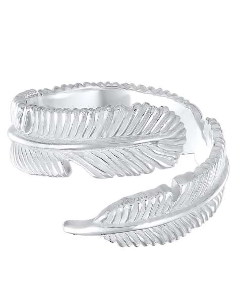 Elli – Silberfarbener Boho-Ring aus 925er-Sterlingsilber im Feder-Wickeldesign - view 1