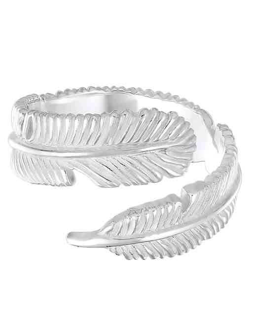 Elli – Silberfarbener Boho-Ring aus 925er-Sterlingsilber im Feder-Wickeldesign
