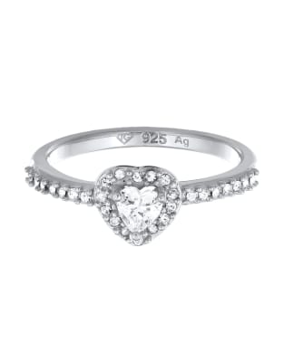 Elli - Silberfarbener Ring aus 925er-Sterlingsilber mit Herzdesign und Zirkonia-Kristallsteinchen, 54 mm