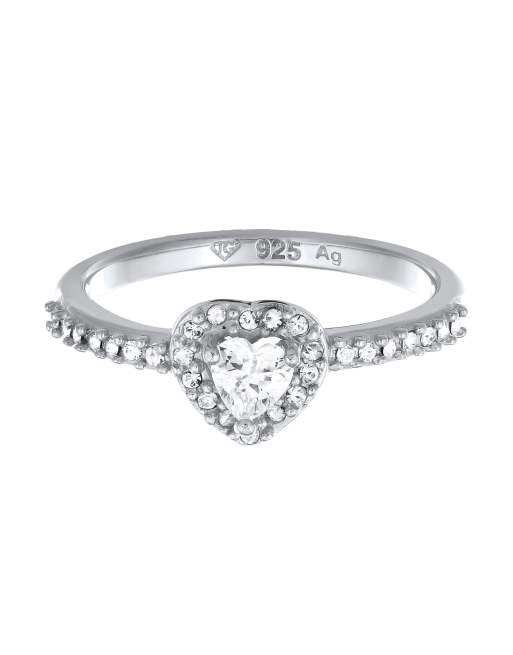 Elli – Silberfarbener Ring aus 925er-Sterlingsilber mit Herzdesign und Zirkonia-Kristallsteinchen, 54 mm