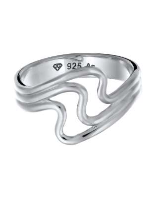 Elli - Silberfarbener Ring aus 925er-Sterlingsilber mit wellenförmigem Design für den Sommer/Strand