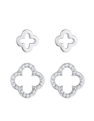 Elli - Silberfarbenes Damen-Ohrsteckerset aus 925er Sterlingsilber mit Kleeblatt-Design mit Zirkoniasteinen