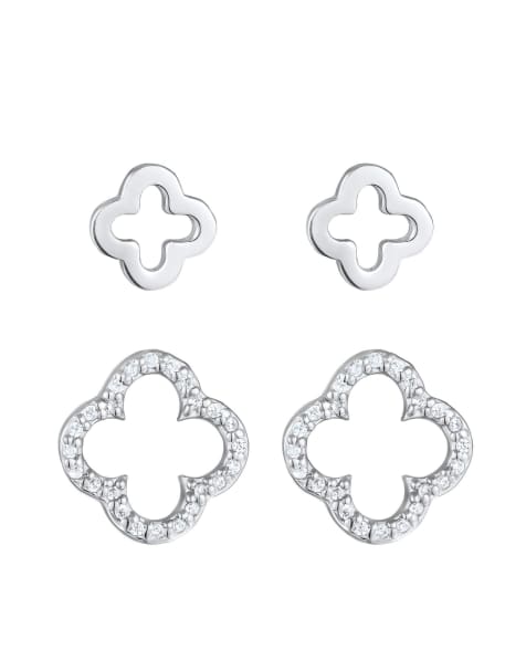 Elli – Silberfarbenes Damen-Ohrsteckerset aus 925er Sterlingsilber mit Kleeblatt-Design mit Zirkoniasteinen - view 1