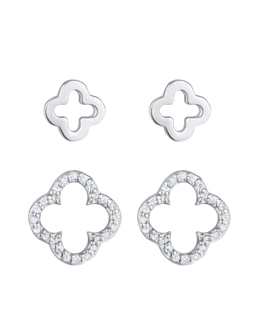 Elli – Silberfarbenes Damen-Ohrsteckerset aus 925er Sterlingsilber mit Kleeblatt-Design mit Zirkoniasteinen