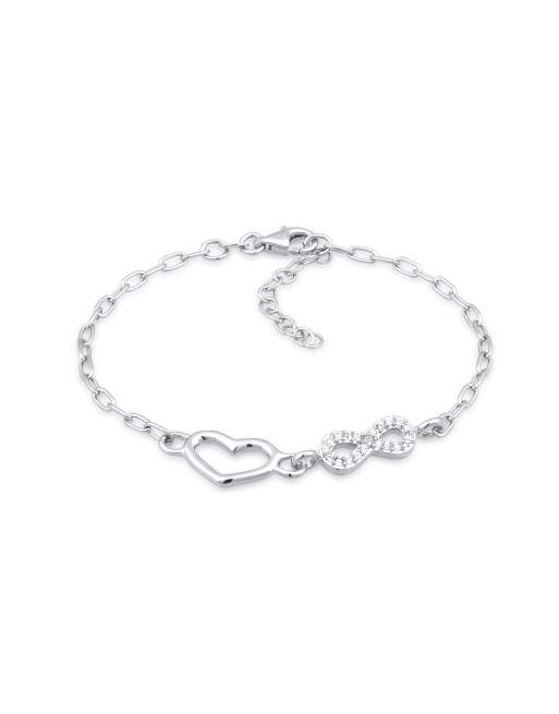 Elli – Silberfarbenes Kettenarmband aus 925er-Sterlingsilber mit Unendlichkeits-Anhänger und weißen Glassteinchen im Xilion-Schliff, 16 cm Länge