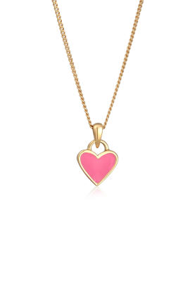 Elli - Vergoldete Halskette aus 925er Sterlingsilber mit Herz-Anhänger mit rosa Emaille