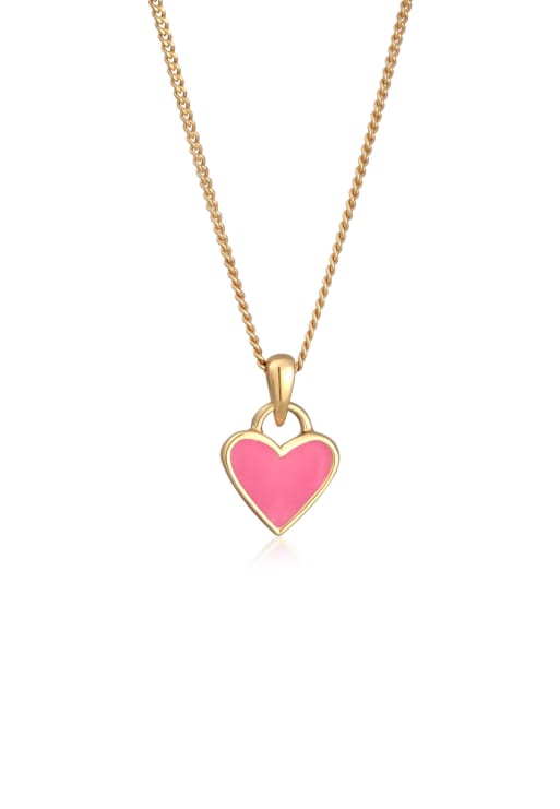 Elli – Vergoldete Halskette aus 925er Sterlingsilber mit Herz-Anhänger mit rosa Emaille