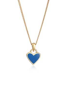 Elli - Vergoldete Love-Halskette aus 925er Sterlingsilber mit blauem Herz-Anhänger aus Emaille