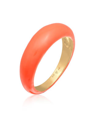 Elli - Vergoldeter Damen-Bandring aus 925er Sterlingsilber und orangefarbener Emaille