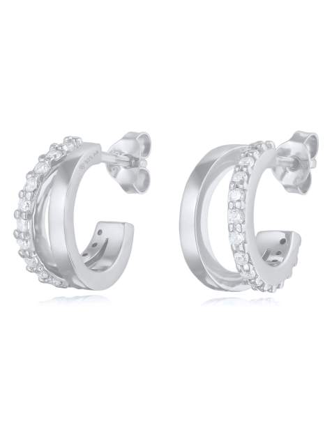 Elli - Women - Orecchini a bottone da sera in argento sterling 925 e zirconia cubica bianca con taglio a diamante - view 1