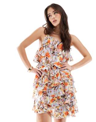 asos Elliatt Coogera mini dress with ruffles in multi print