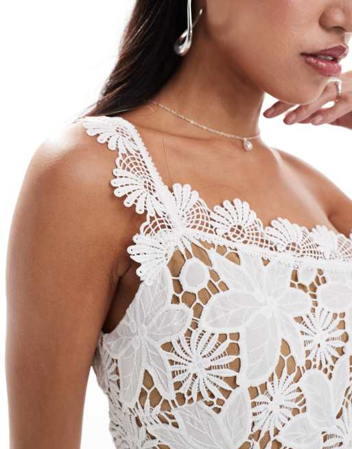 Elliatt Inflorescence One Shoulder Midi Dress in Ivory | ASOS