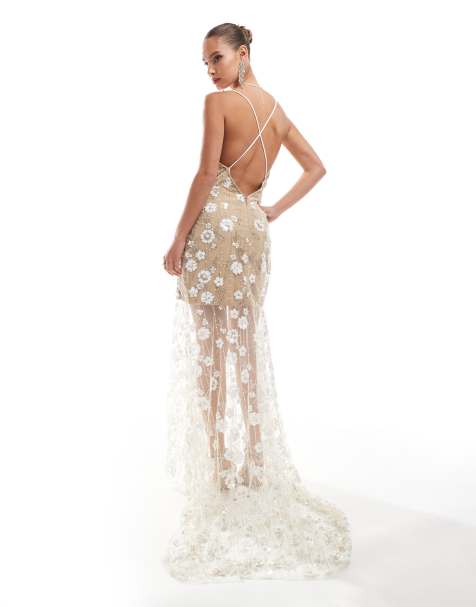 Elliatt Retusa Semi Sheer Gown in Tan