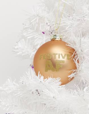 фото Елочный шар с надписью "festive af" typo-золотой