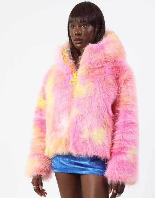 Elsie and Fred faux fur hand sprayed jacket box pink