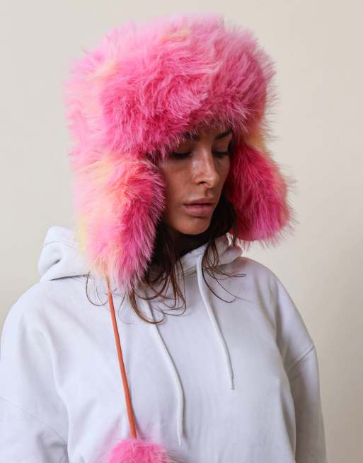  Elsie and Fred faux fur hand sprayed trapper hat in pink